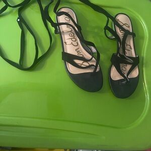 Tie up black suede sandal